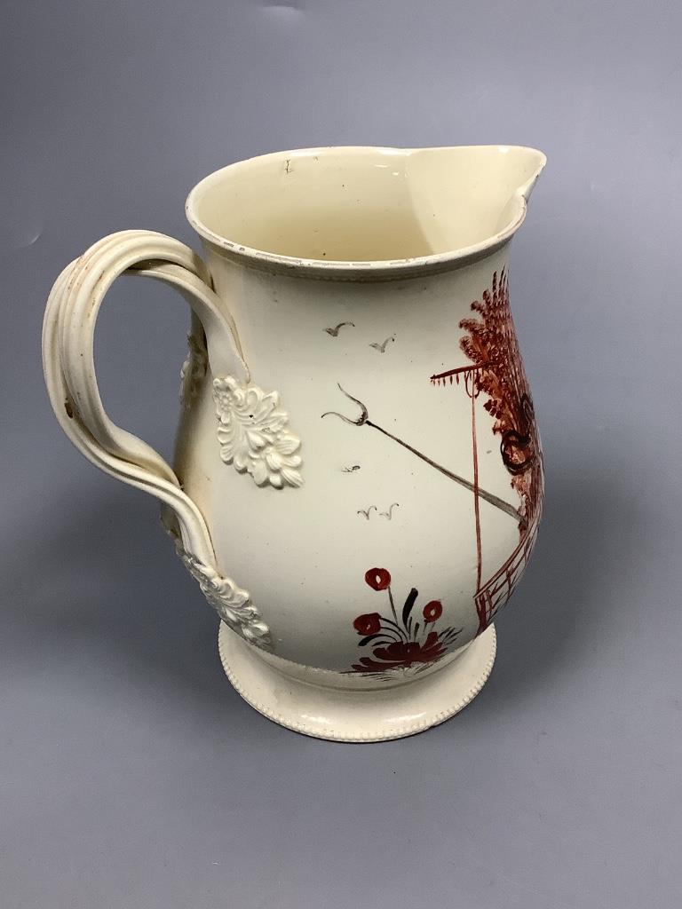 A creamware 'God Speed The Plow' jug, c.1780, height 13cm